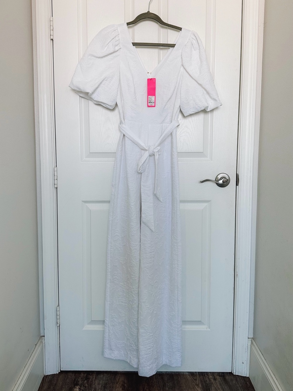 Lilly Pulitzer White Puff-Sleeve V-Neck Jumpsuit